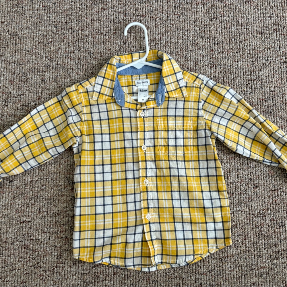 Carter's Yellow and White Plaid Button Down Shirt